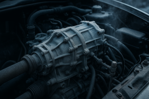 Winter car engine transmission bay