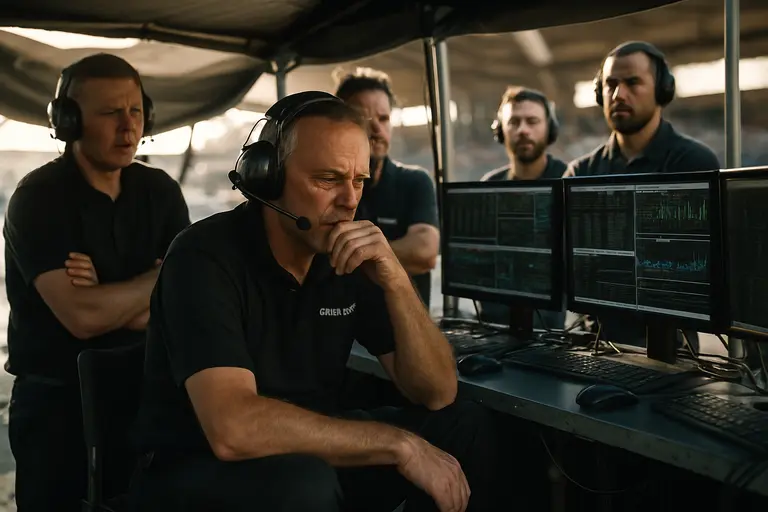 Crew chief studying timing screens during a NASCAR superspeedway race