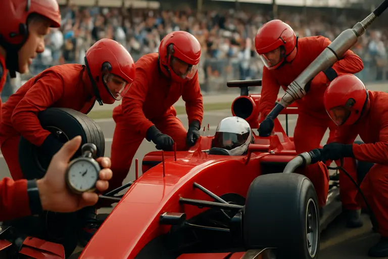 Crew members servicing a Cup car during a pit stop