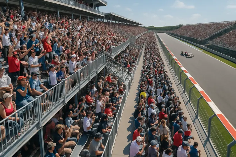 Modern speedway grandstands with wide seating and concourse access