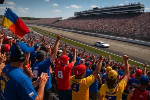 New Hampshire NASCAR spectators moving through tram and gate areas at Loudon
