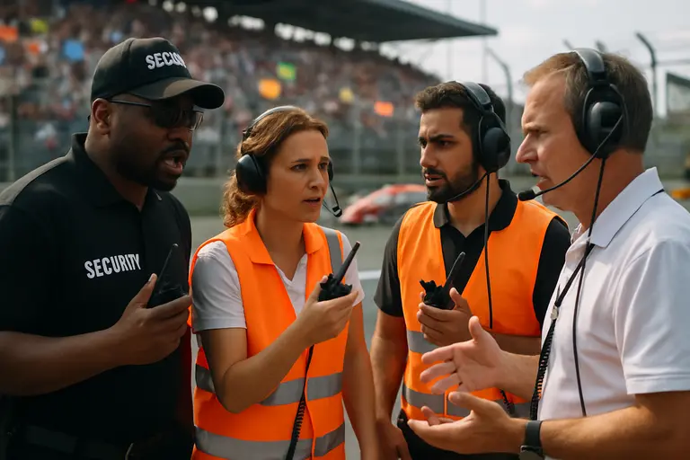 Race venue staff and spectators managing hot weather at an oval
